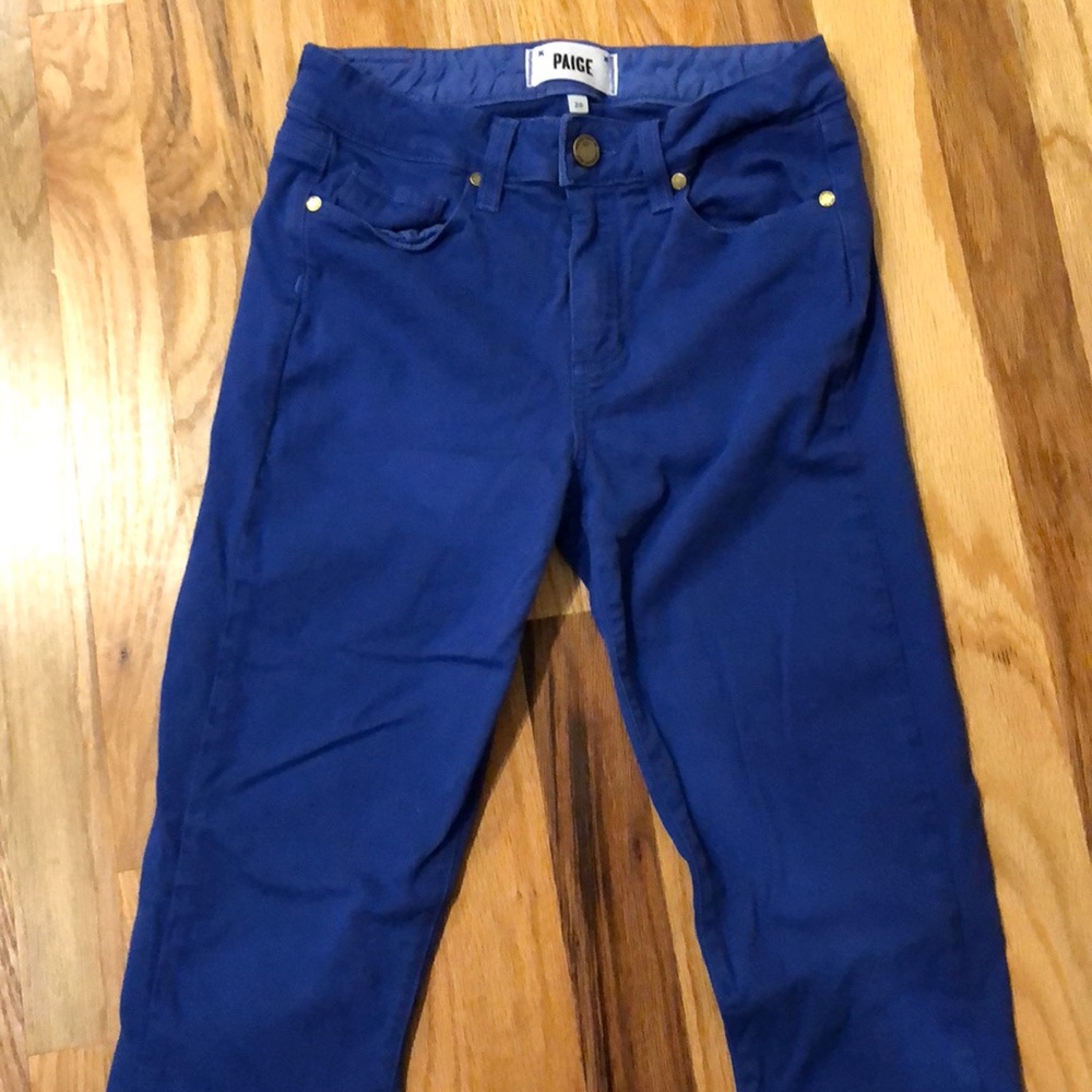 Paige blue skinny jeans with gold zipper